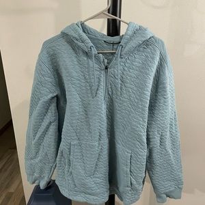 Waffle material hooded quarter zip